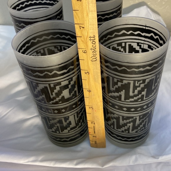 Set/4 MCM Aztec Highball Glasses W/Black  Etched Overlay Design No Chips /Cracks - Picture 13 of 17